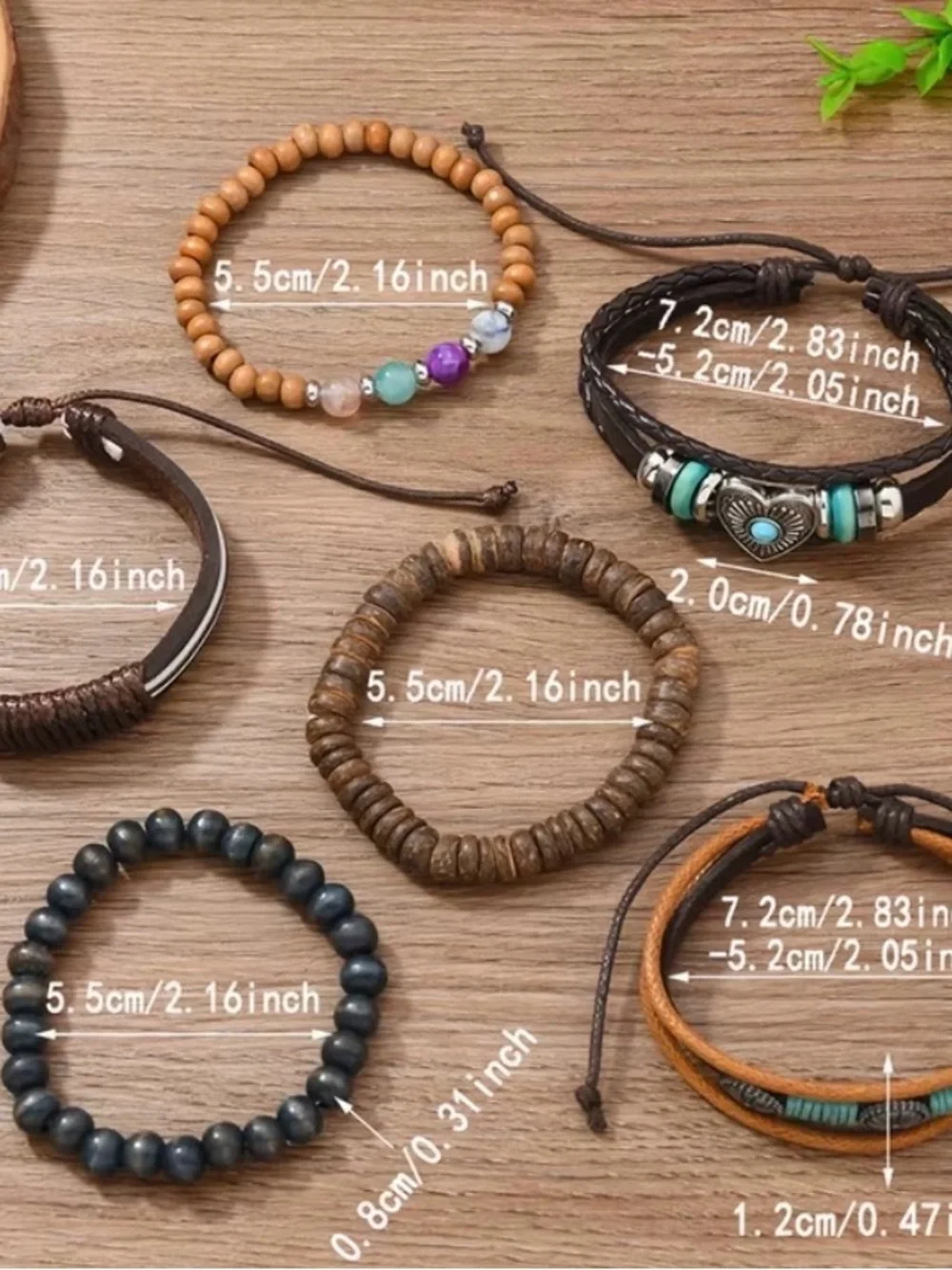6pcs Bohemian Heart  Beaded Bracelet Set in Turquoise, Brown & Black